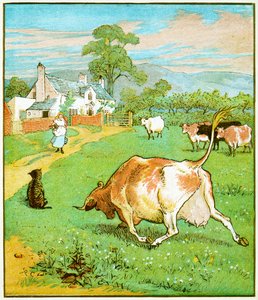 Esta es la vaca con el cuerno arrugado que lanzó al perro, ilustración de La casa que Jack construyó, 1878
